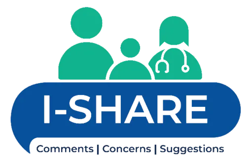 I-share logo with words comments concerns suggestions underneath.
